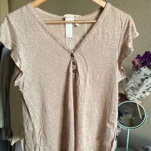 H&M linen ruffled sleeve v-neck top (NWT!)
